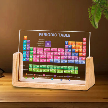 Acrylic Periodic Table with Real Elements and Wooden Base
