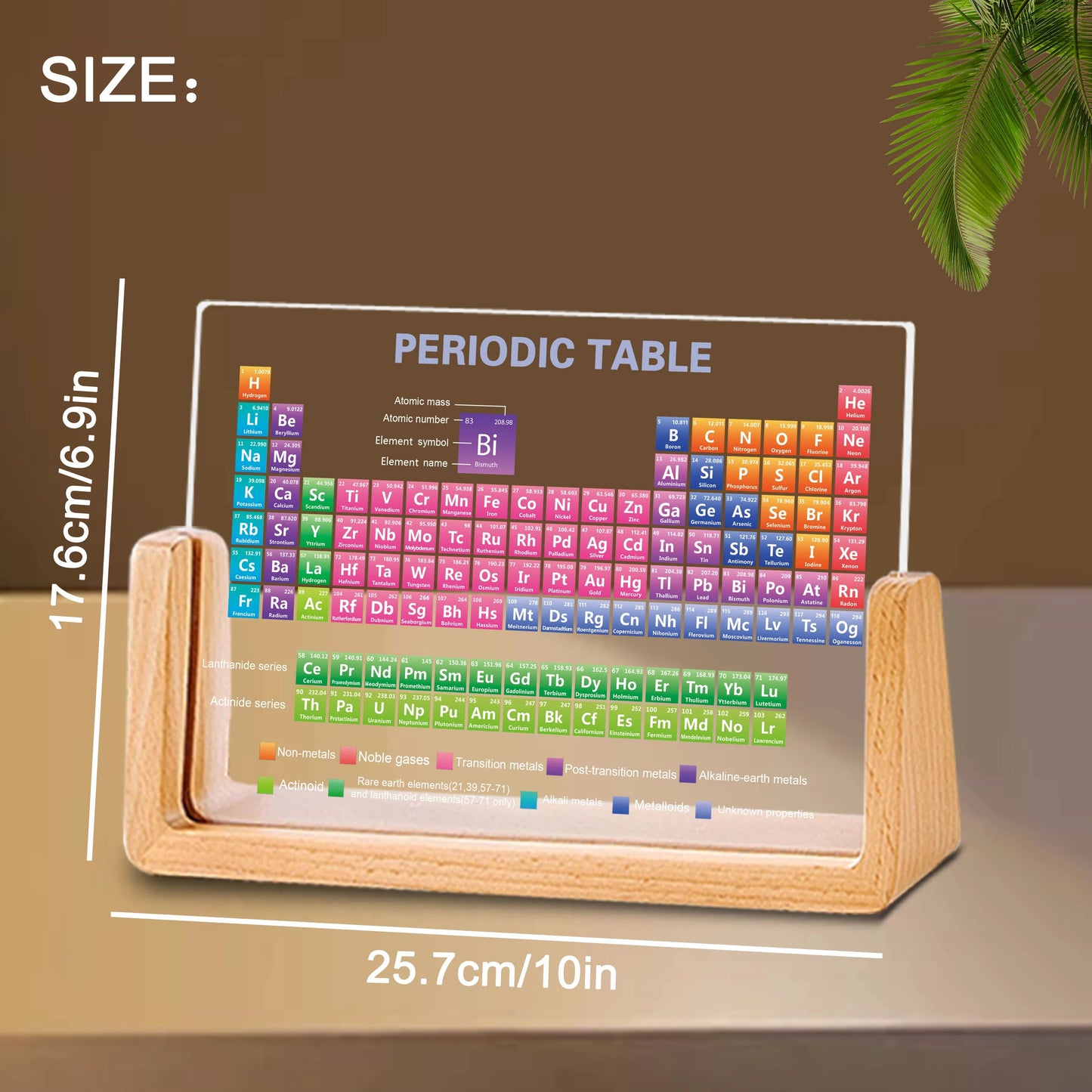 Acrylic Periodic Table with Real Elements and Wooden Base