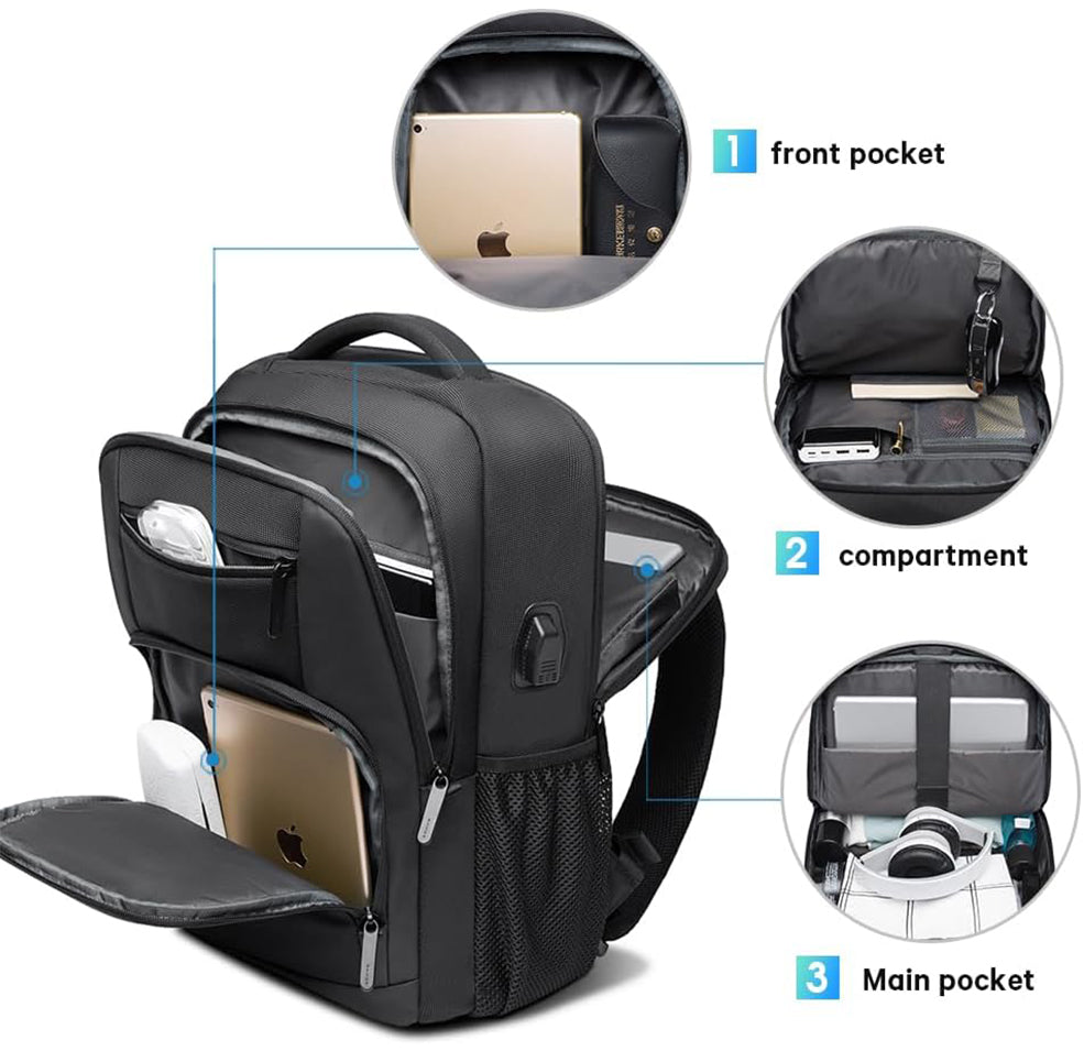 Waterproof Travel Backpack with USB Charging Port, Laptop Backpack for Men and Women, Teen School Bags