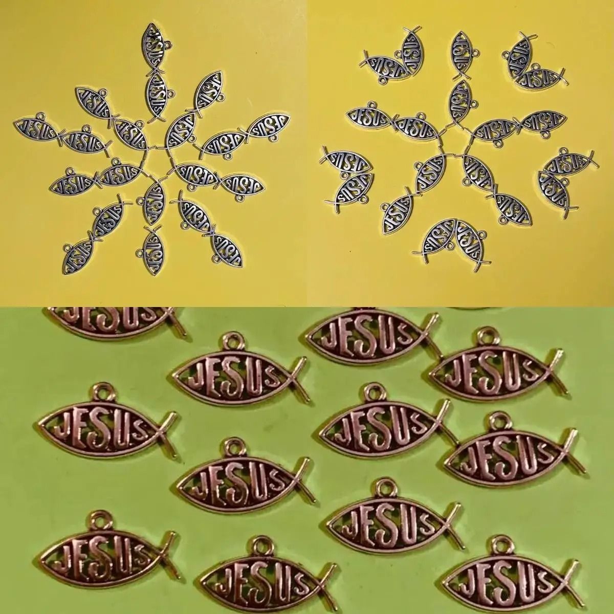 Vintage Hollow Jesus Fish Key Chain Charms for Jewelry Making