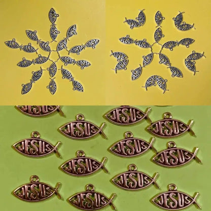 Vintage Hollow Jesus Fish Key Chain Charms for Jewelry Making