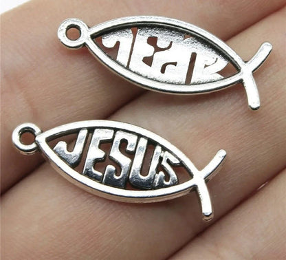 Vintage Hollow Jesus Fish Key Chain Charms for Jewelry Making