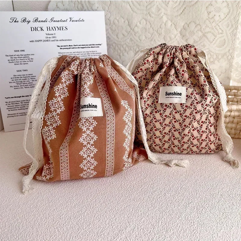Printed Flower Mommy Bag, Baby Diaper Bag with Cotton Nappy, String Pocket Stroller Carry Pack for Travel & Outdoor