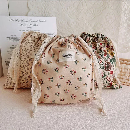Printed Flower Mommy Bag, Baby Diaper Bag with Cotton Nappy, String Pocket Stroller Carry Pack for Travel & Outdoor
