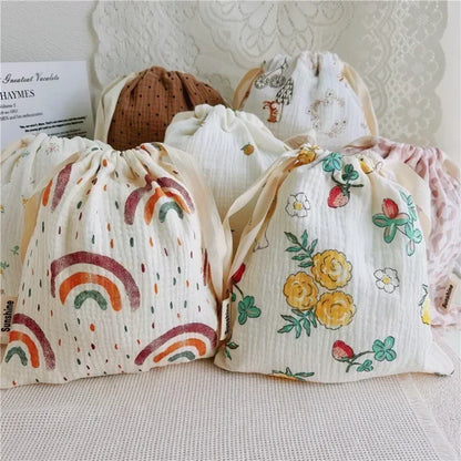 Printed Flower Mommy Bag, Baby Diaper Bag with Cotton Nappy, String Pocket Stroller Carry Pack for Travel & Outdoor