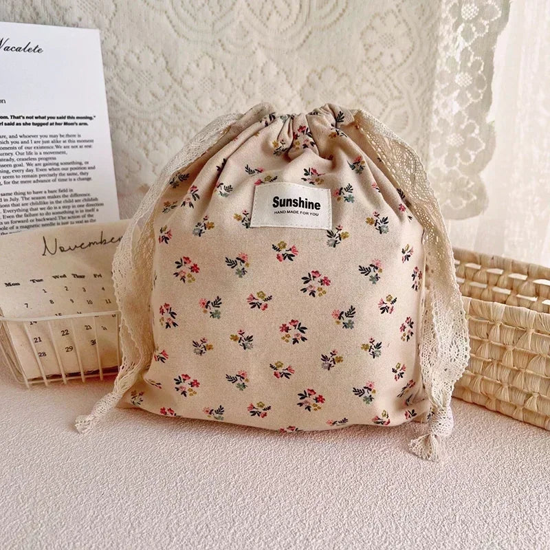 Printed Flower Mommy Bag, Baby Diaper Bag with Cotton Nappy, String Pocket Stroller Carry Pack for Travel & Outdoor