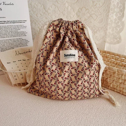 Printed Flower Mommy Bag, Baby Diaper Bag with Cotton Nappy, String Pocket Stroller Carry Pack for Travel & Outdoor