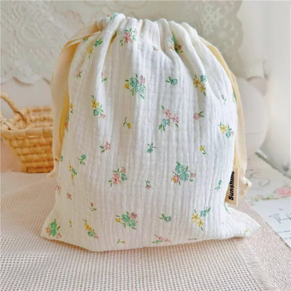 Printed Flower Mommy Bag, Baby Diaper Bag with Cotton Nappy, String Pocket Stroller Carry Pack for Travel & Outdoor