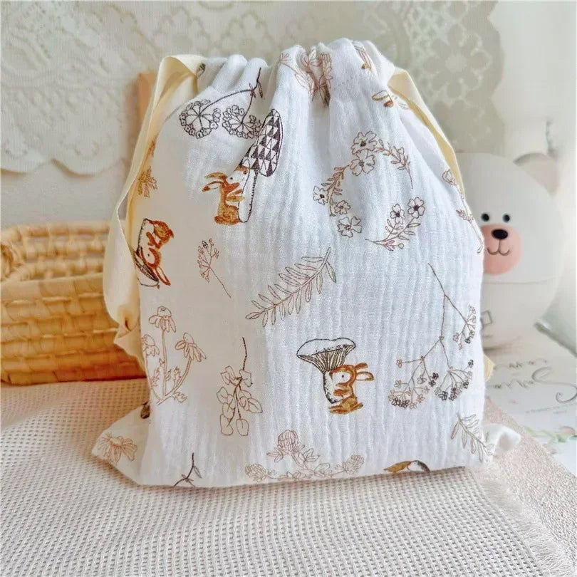 Printed Flower Mommy Bag, Baby Diaper Bag with Cotton Nappy, String Pocket Stroller Carry Pack for Travel & Outdoor