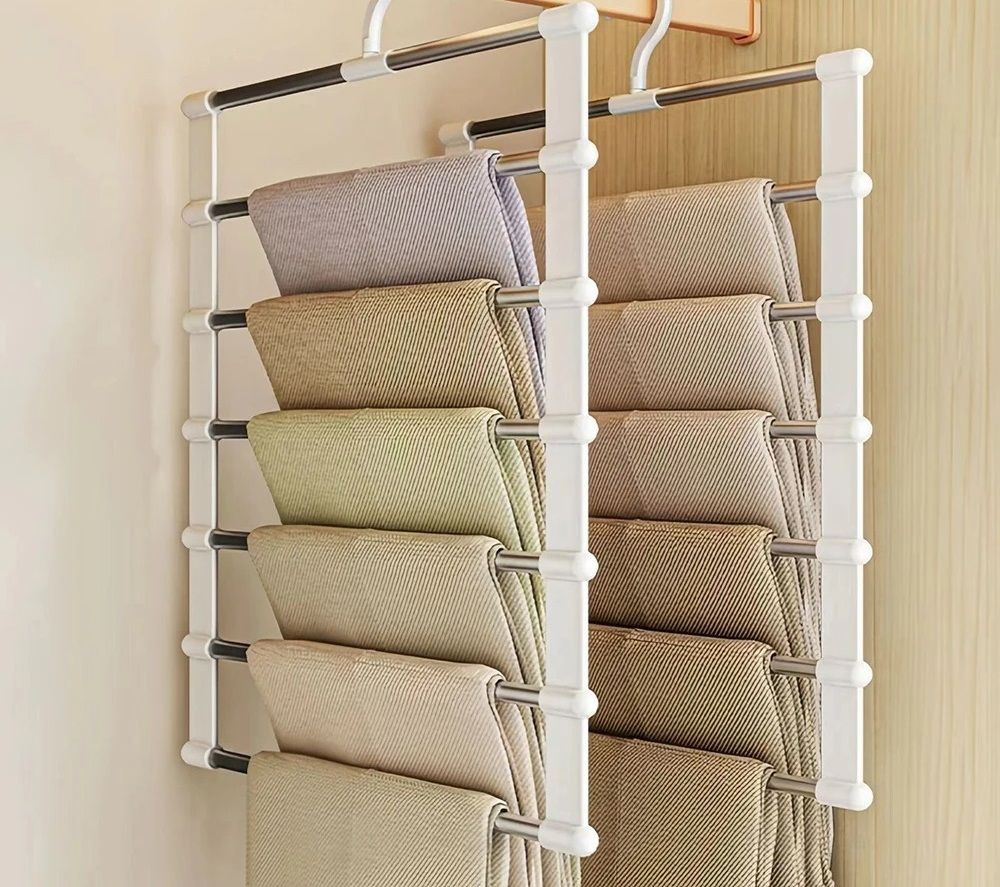 Multi Layer Pants Hanger Non Slip Folding Closet Organizer With Clips