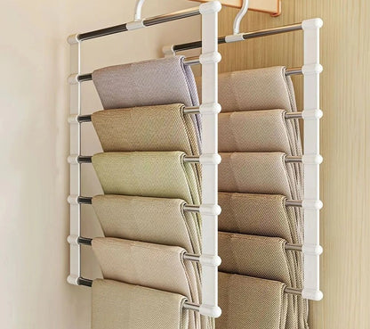 Multi Layer Pants Hanger Non Slip Folding Closet Organizer With Clips