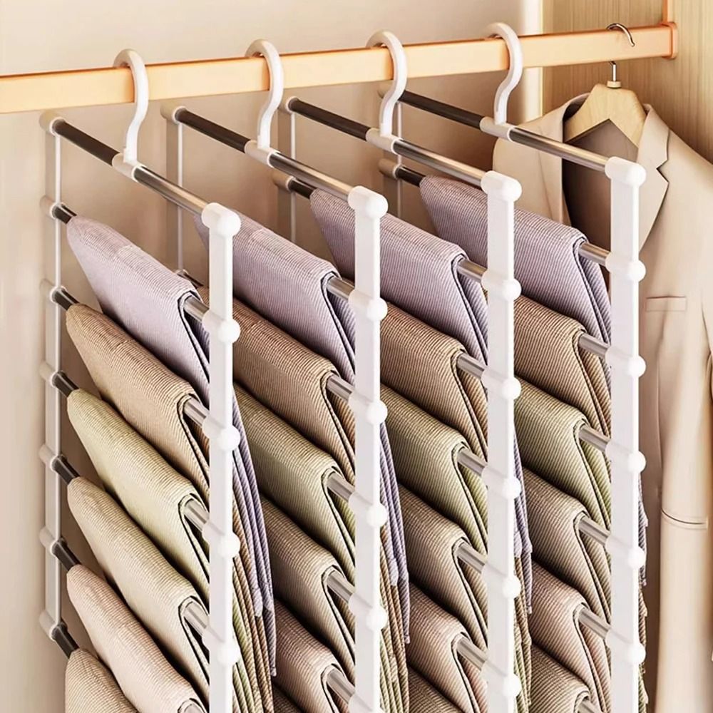 Multi Layer Pants Hanger Non Slip Folding Closet Organizer With Clips