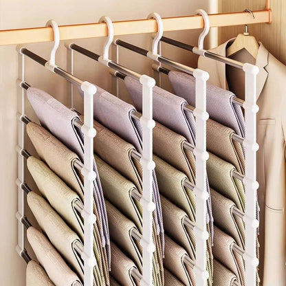 Multi Layer Pants Hanger Non Slip Folding Closet Organizer With Clips