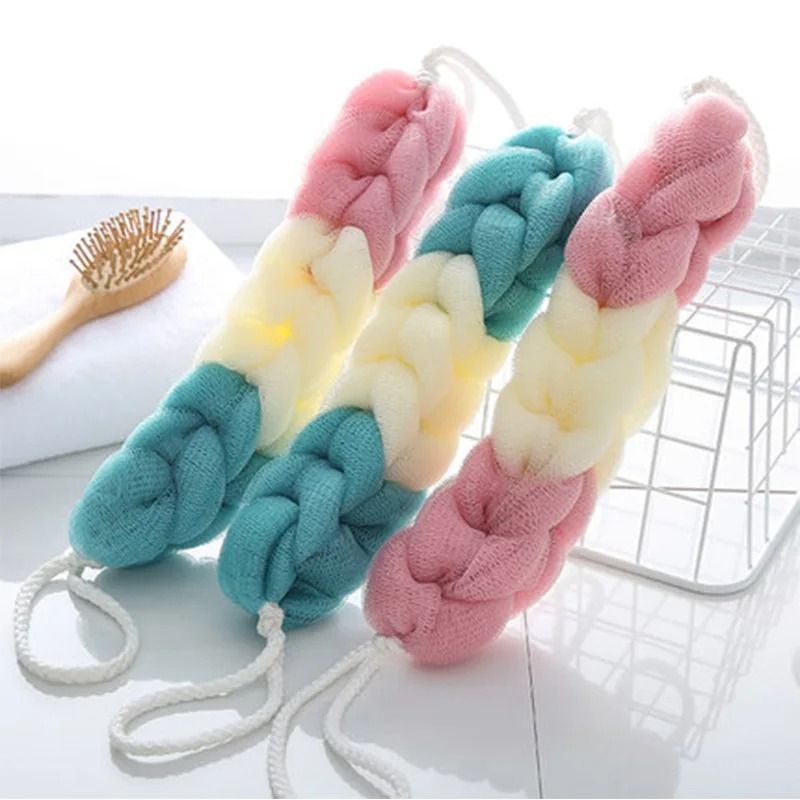 Exfoliating Bath Loofah Ball Color Block Foam Mesh Shower Sponge With Long Strap