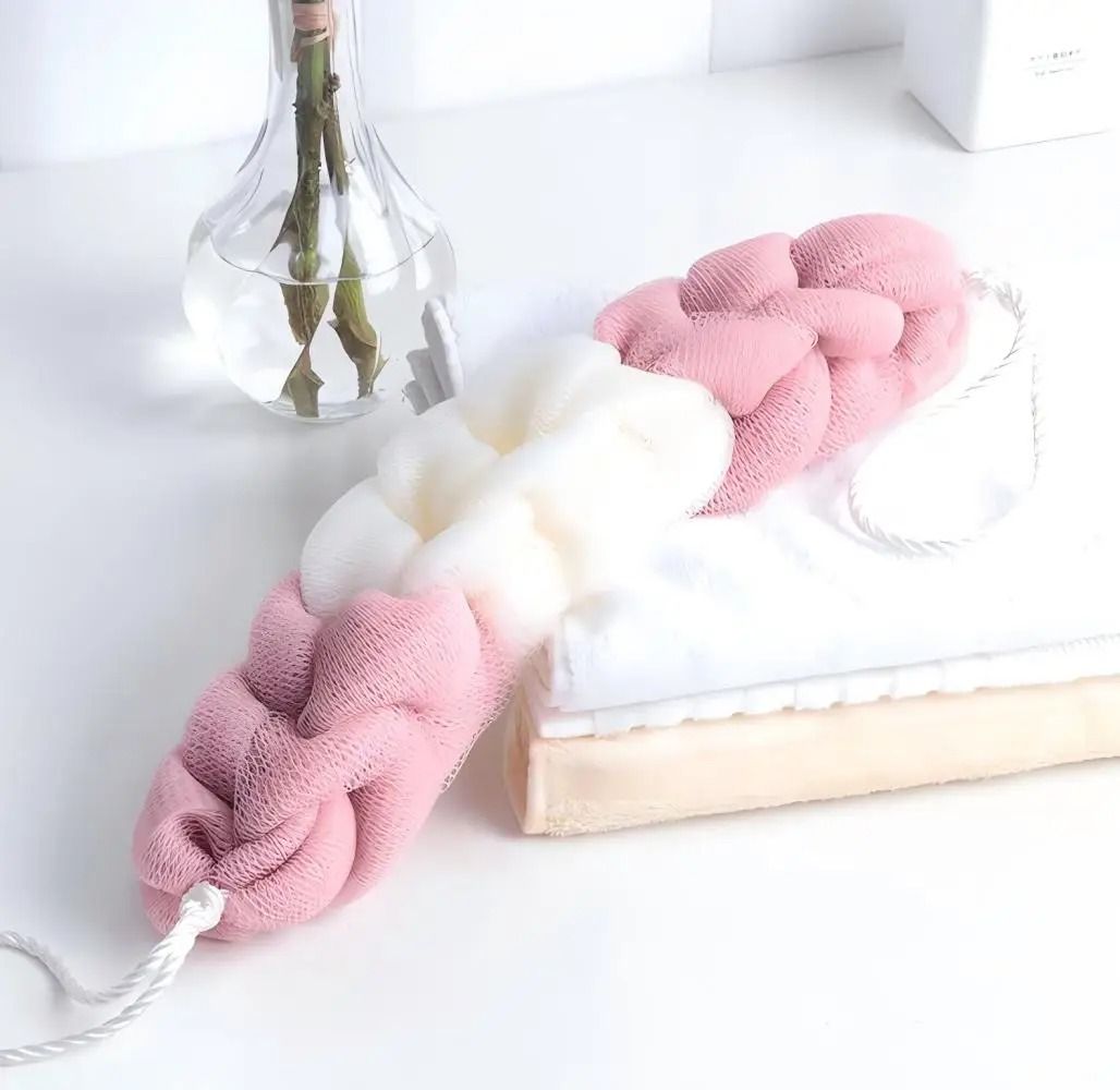 Exfoliating Bath Loofah Ball Color Block Foam Mesh Shower Sponge With Long Strap