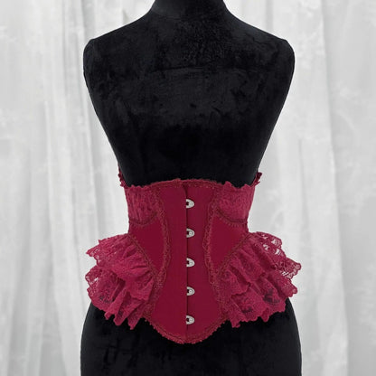 Womens Fancy Underbust Lace Corset Bustier – Gold Boned Lace-Up Waist Trainer Vintage Lolita Bodice for Stage Costume