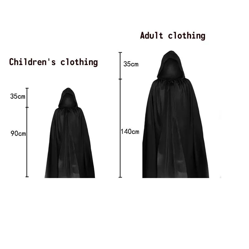Grim Reaper Costume Set with Hooded Black Cloak & Skeleton Prop – Halloween Cosplay for Kids & Adults