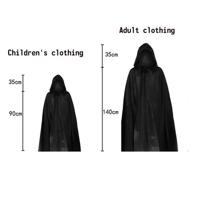 Grim Reaper Costume Set with Hooded Black Cloak & Skeleton Prop – Halloween Cosplay for Kids & Adults