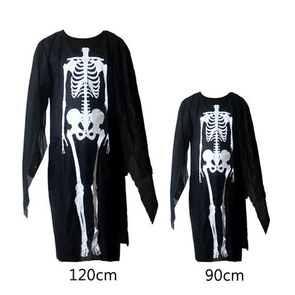 Grim Reaper Costume Set with Hooded Black Cloak & Skeleton Prop – Halloween Cosplay for Kids & Adults