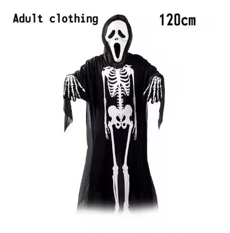 Grim Reaper Costume Set with Hooded Black Cloak & Skeleton Prop – Halloween Cosplay for Kids & Adults
