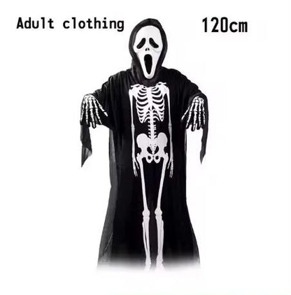 Grim Reaper Costume Set with Hooded Black Cloak & Skeleton Prop – Halloween Cosplay for Kids & Adults