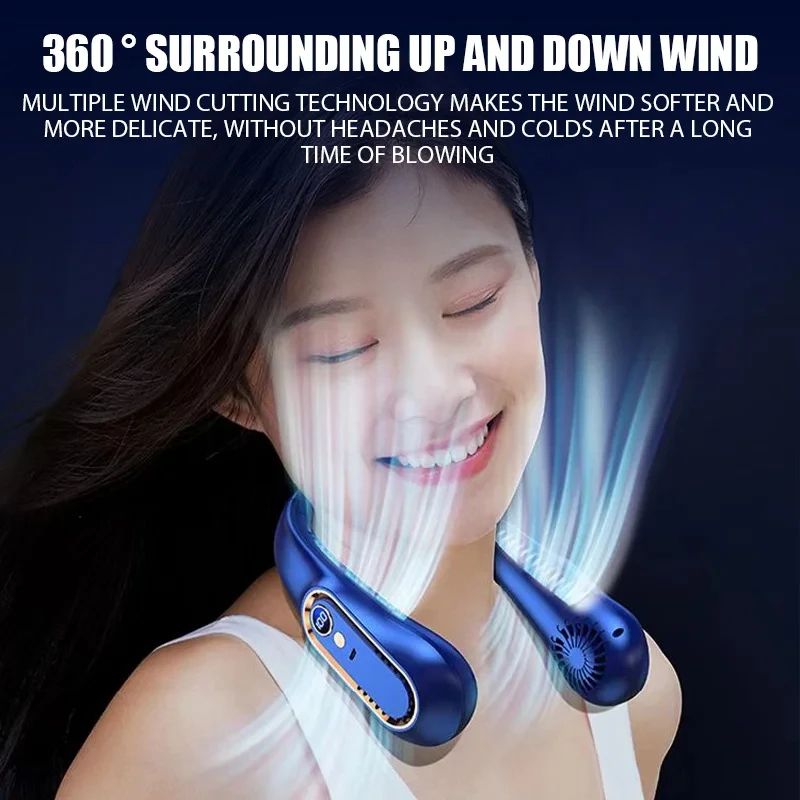 UltraCool Pro Neck Bladeless Fan with Digital Display – Portable Silent USB Rechargeable Personal Fan