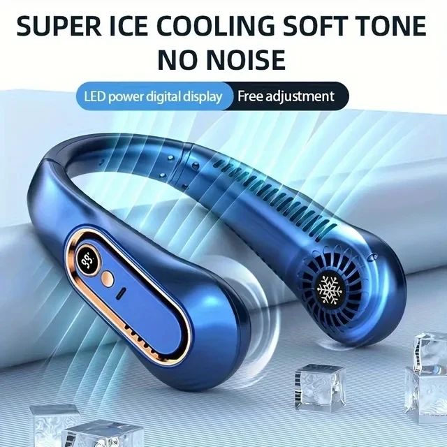 UltraCool Pro Neck Bladeless Fan with Digital Display – Portable Silent USB Rechargeable Personal Fan