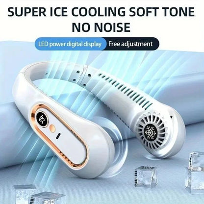 UltraCool Pro Neck Bladeless Fan with Digital Display – Portable Silent USB Rechargeable Personal Fan