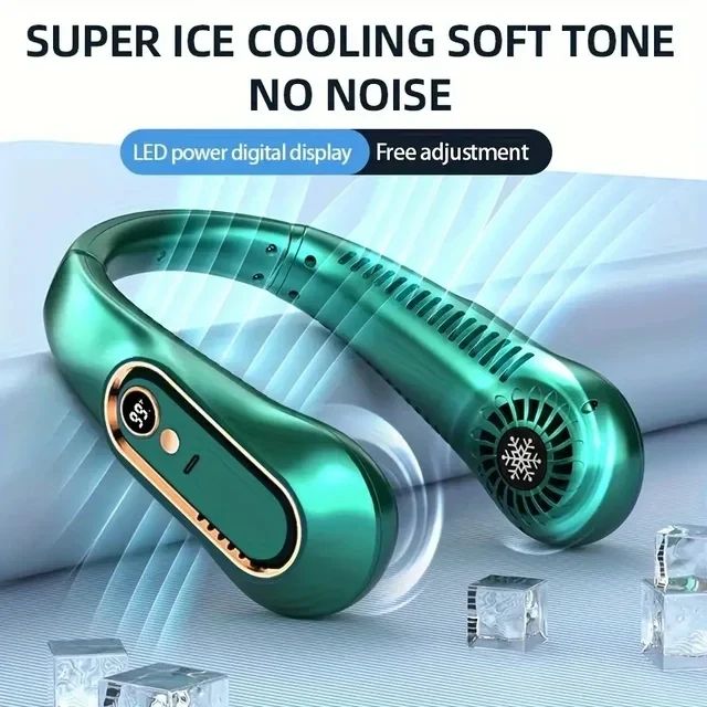 UltraCool Pro Neck Bladeless Fan with Digital Display – Portable Silent USB Rechargeable Personal Fan
