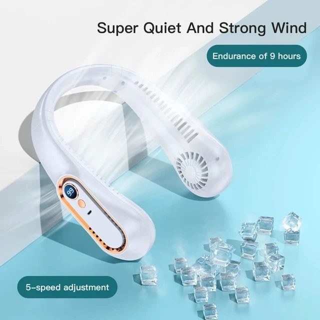 UltraCool Pro Neck Bladeless Fan with Digital Display – Portable Silent USB Rechargeable Personal Fan