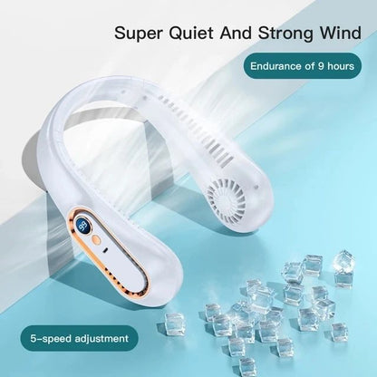 UltraCool Pro Neck Bladeless Fan with Digital Display – Portable Silent USB Rechargeable Personal Fan