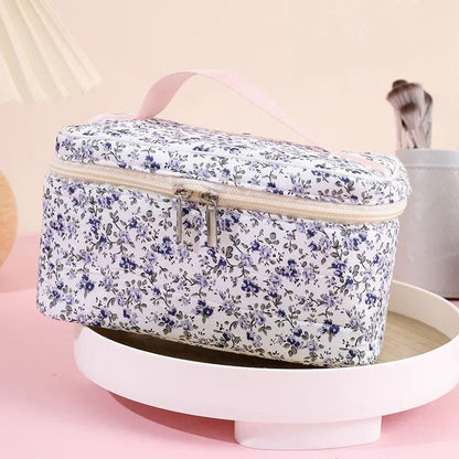 Floral Quilted Makeup Bag Portable Travel Cosmetic Storage Pouch