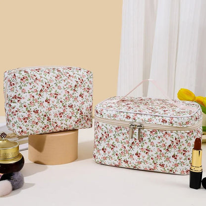 Floral Quilted Makeup Bag Portable Travel Cosmetic Storage Pouch