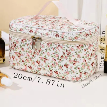 Floral Quilted Makeup Bag Portable Travel Cosmetic Storage Pouch