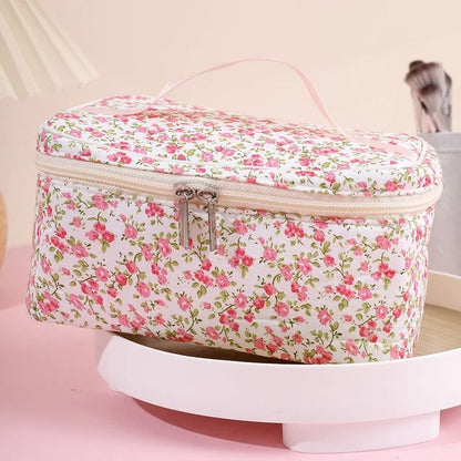 Floral Quilted Makeup Bag Portable Travel Cosmetic Storage Pouch