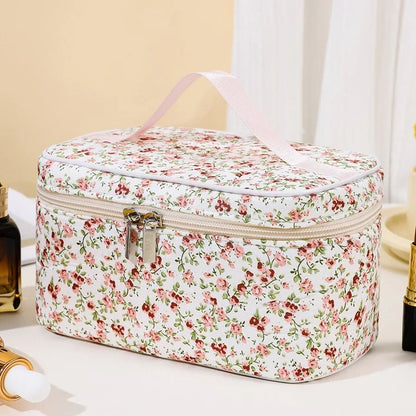 Floral Quilted Makeup Bag Portable Travel Cosmetic Storage Pouch