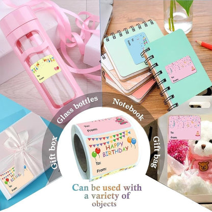 Happy Birthday Gift Tag Stickers 200 Pack Writable To From Labels For Gifts And Parties