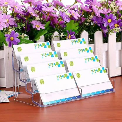 8-Slot Clear Acrylic Business Card Holder – Desktop Display Stand for Office, Reception & Trade Shows