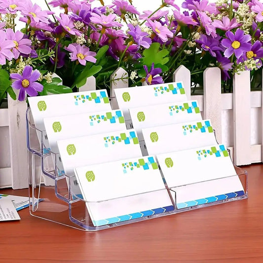 8-Slot Clear Acrylic Business Card Holder – Desktop Display Stand for Office, Reception & Trade Shows