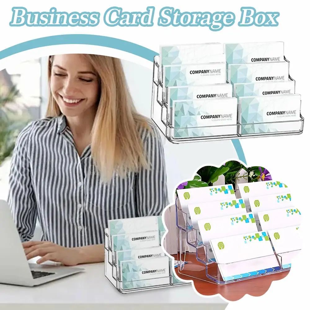 8-Slot Clear Acrylic Business Card Holder – Desktop Display Stand for Office, Reception & Trade Shows