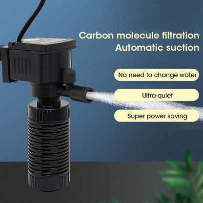 Quiet Mini Aquarium Filter & Submersible Pump (200L/H) with Oxygenation, EasyClean Internal Filter for Fresh & Saltwater