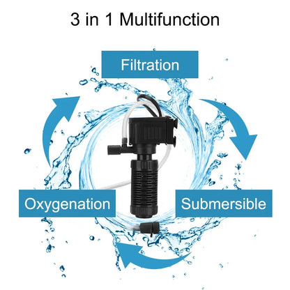 Quiet Mini Aquarium Filter & Submersible Pump (200L/H) with Oxygenation, EasyClean Internal Filter for Fresh & Saltwater