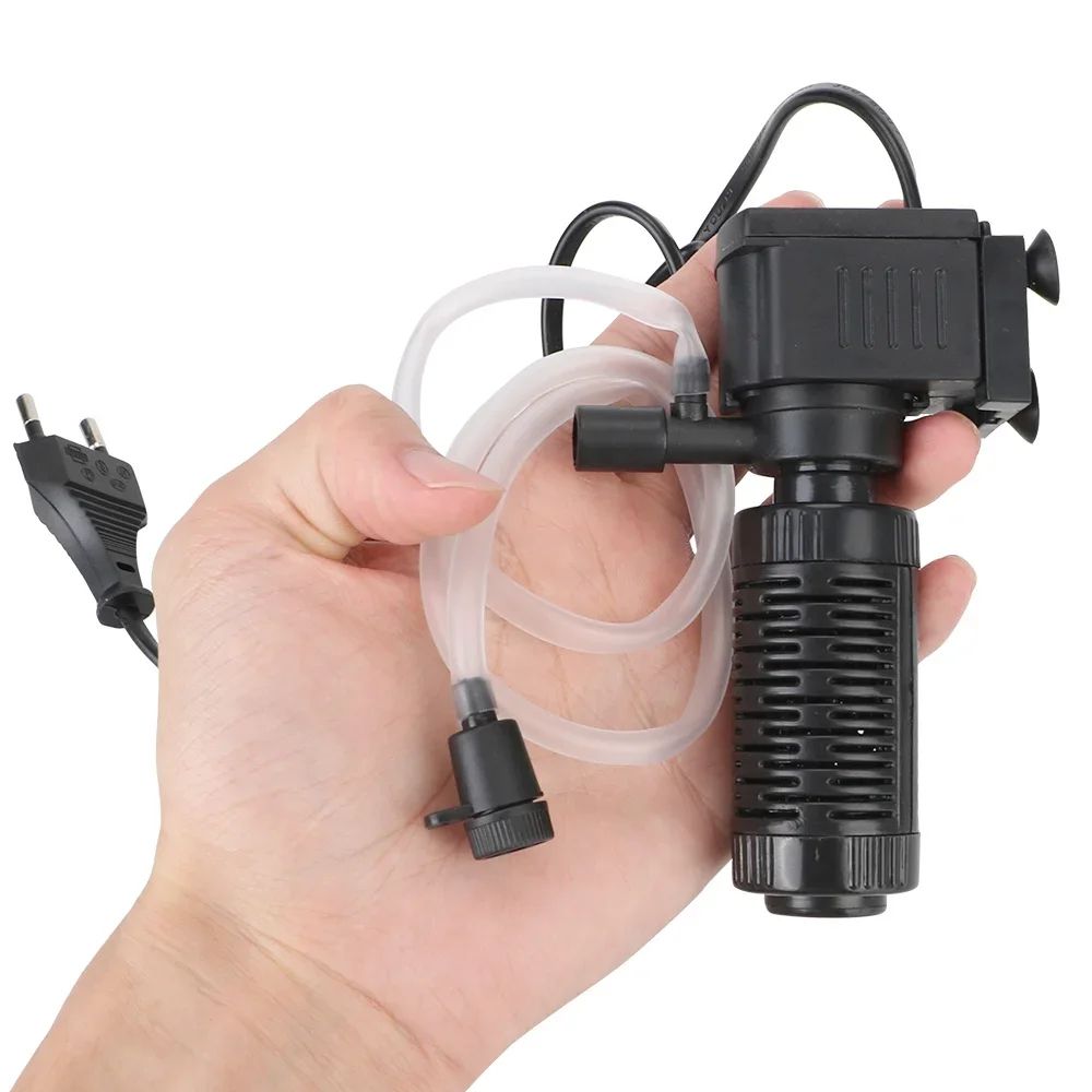 Quiet Mini Aquarium Filter & Submersible Pump (200L/H) with Oxygenation, EasyClean Internal Filter for Fresh & Saltwater
