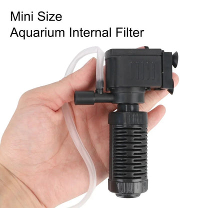 Quiet Mini Aquarium Filter & Submersible Pump (200L/H) with Oxygenation, EasyClean Internal Filter for Fresh & Saltwater