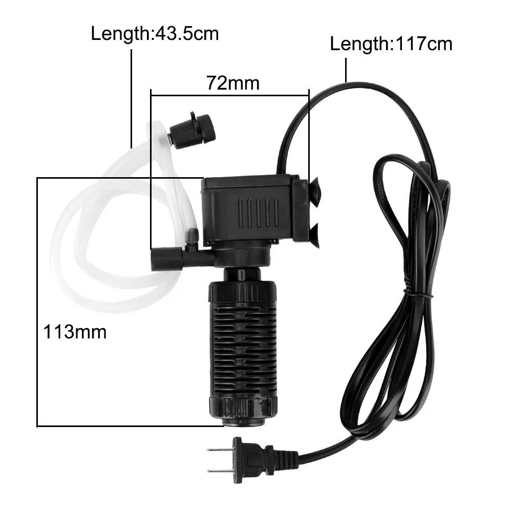 Quiet Mini Aquarium Filter & Submersible Pump (200L/H) with Oxygenation, EasyClean Internal Filter for Fresh & Saltwater