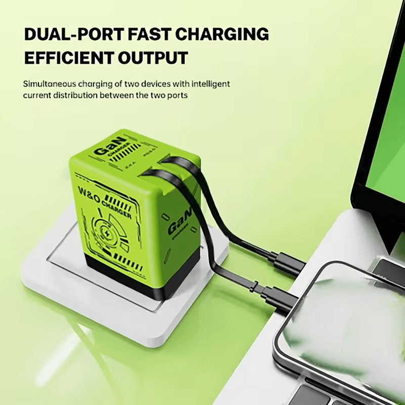 2 in 1 GaN 120W Fast Charger, Retractable Type-C & Lightning Cables for Fast, Efficient Power