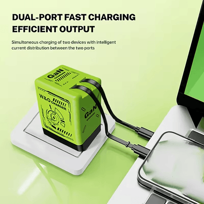 2 in 1 GaN 120W Fast Charger, Retractable Type-C & Lightning Cables for Fast, Efficient Power
