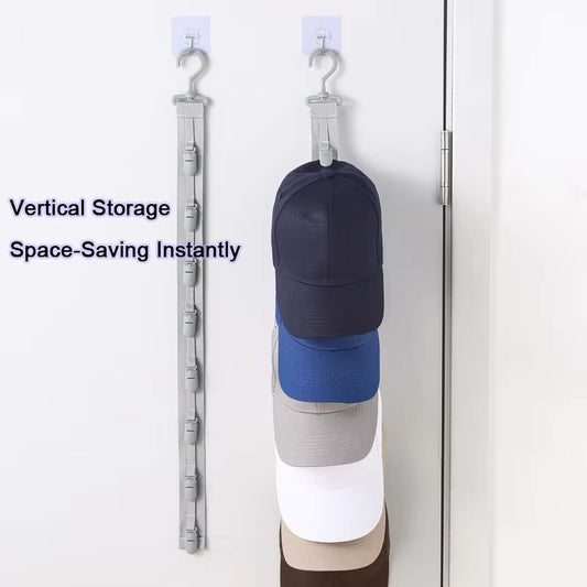 Hanging Rope Hat Rack with Storage Clips for Closet & Bedroom