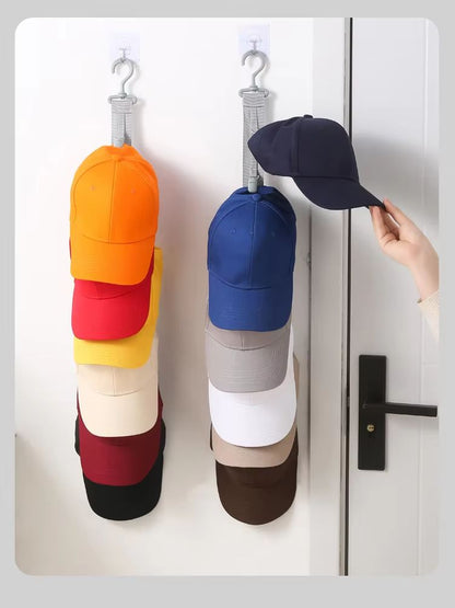 Hanging Rope Hat Rack with Storage Clips for Closet & Bedroom