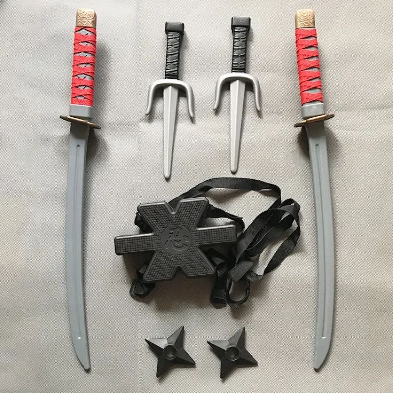 Kids Ninja Costume Accessories Samurai Toy Weapon Set (Safe Plastic Dagger & Darts) for Halloween Cosplay Roleplay